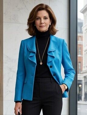 Tahari ASL 16W Vintage Classic Mature Career Feminine Cerulean Structured Blazer